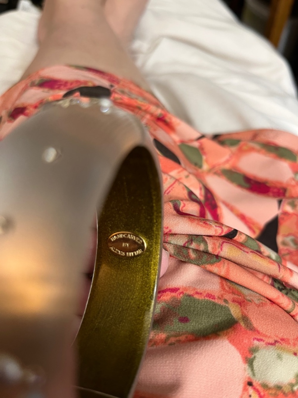 Alexis Bittar Frosted Clear Resin Bangle with Crystal and Pearl Cluster - Picture 2 of 9